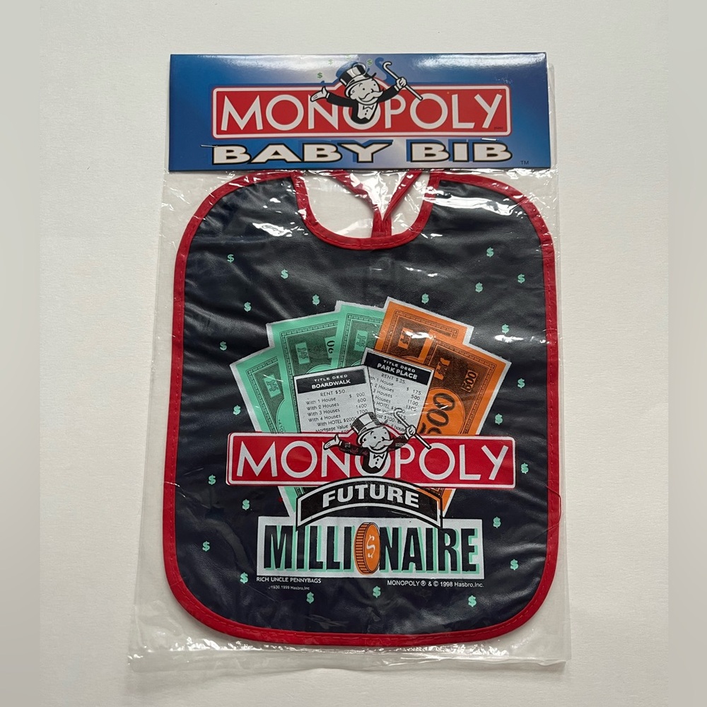 Vintage Monopoly Baby Bib / 1998 / Hasbro / New